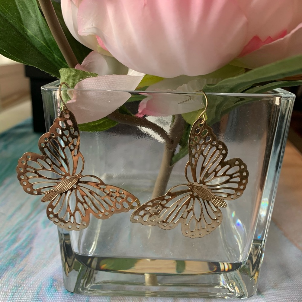 Goldtone Large Butterfly pieced Earrings